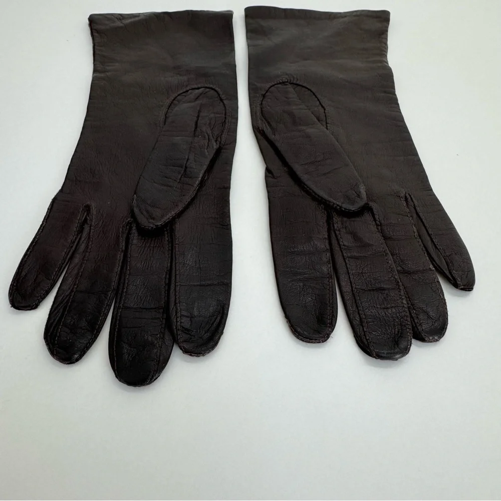 Vintage Regency For Alexander Real Kid Skin Leather Silk Lining Gloves Women